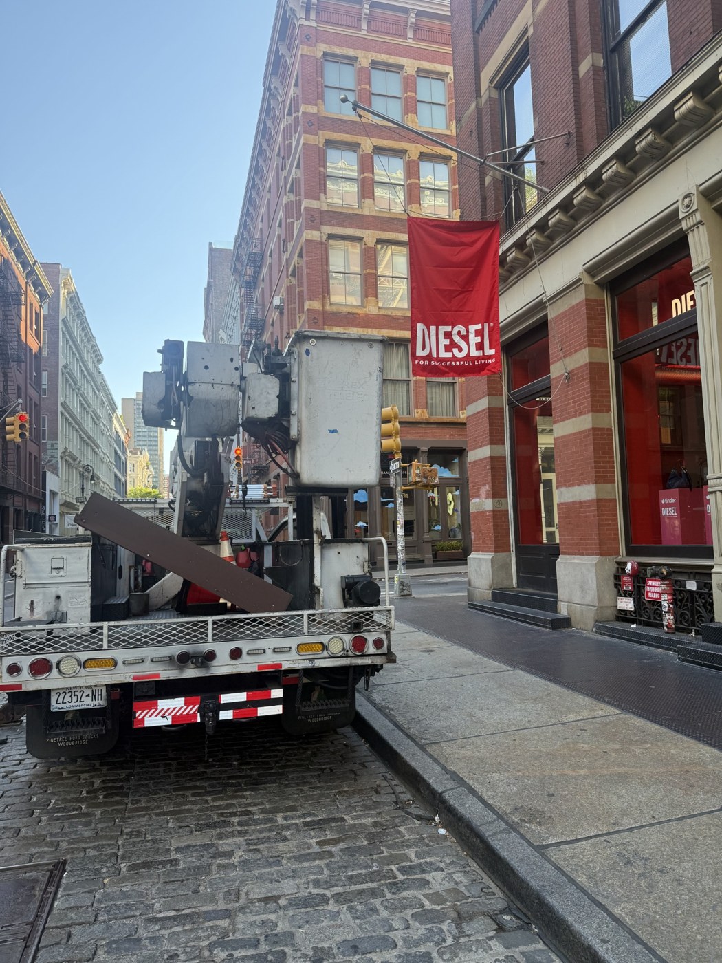 Banner installation with lift access